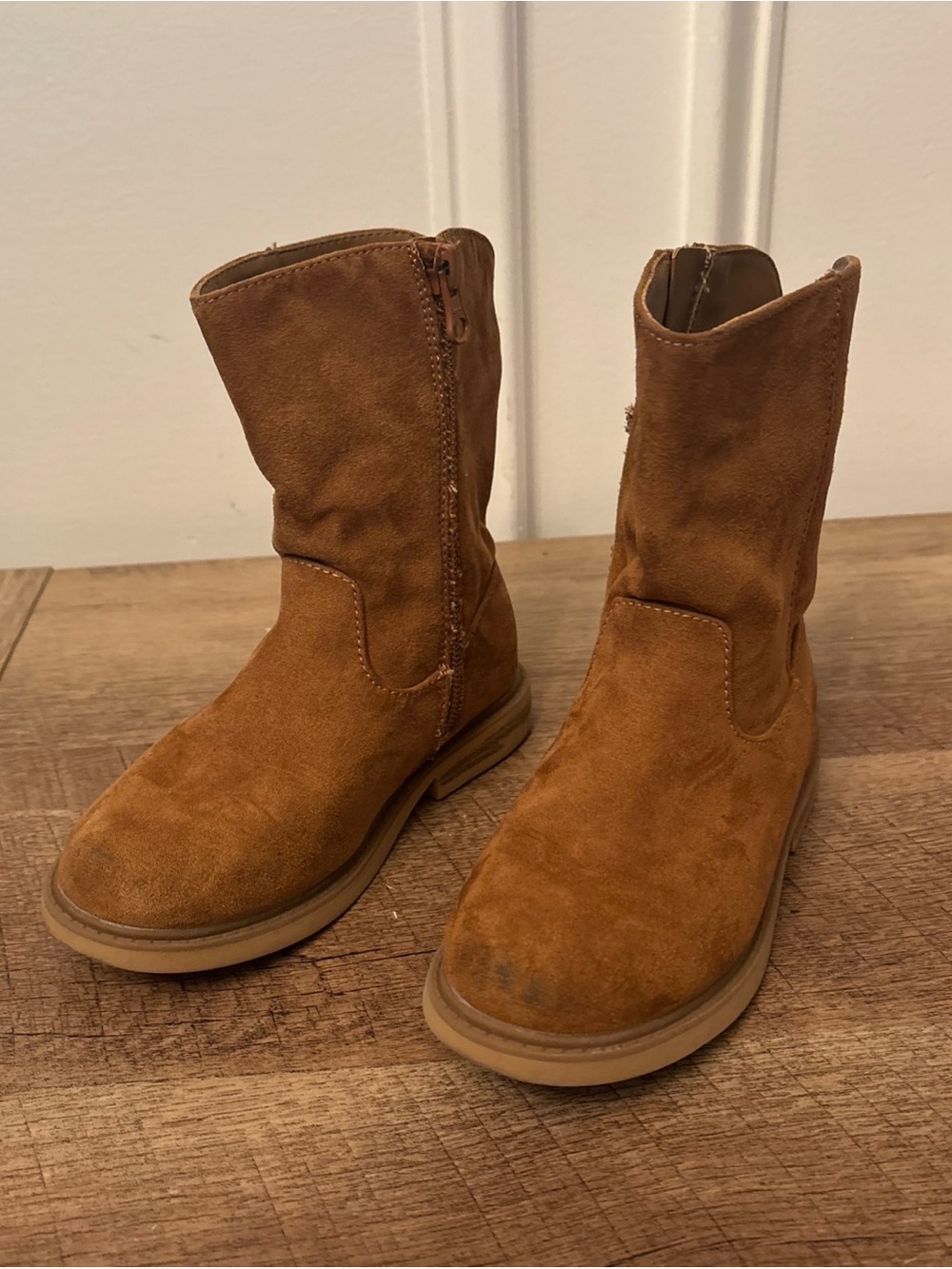 Cat & Jack Tan Suede Kids Zip Boots
